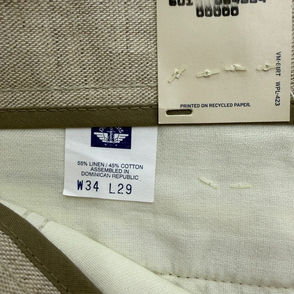 VTG Dockers Mens Beige Linen Blend Pleated Relaxed Khakis Pants Cuffed 34x29 NWT